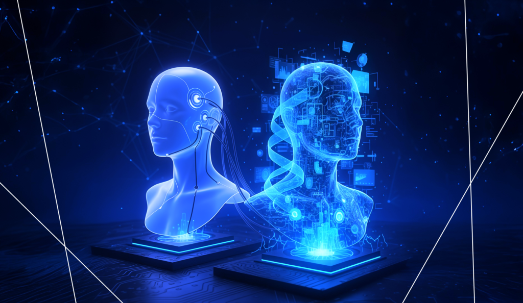 Visual representation of a digital twin showing the connection between a physical system and its data-driven digital model